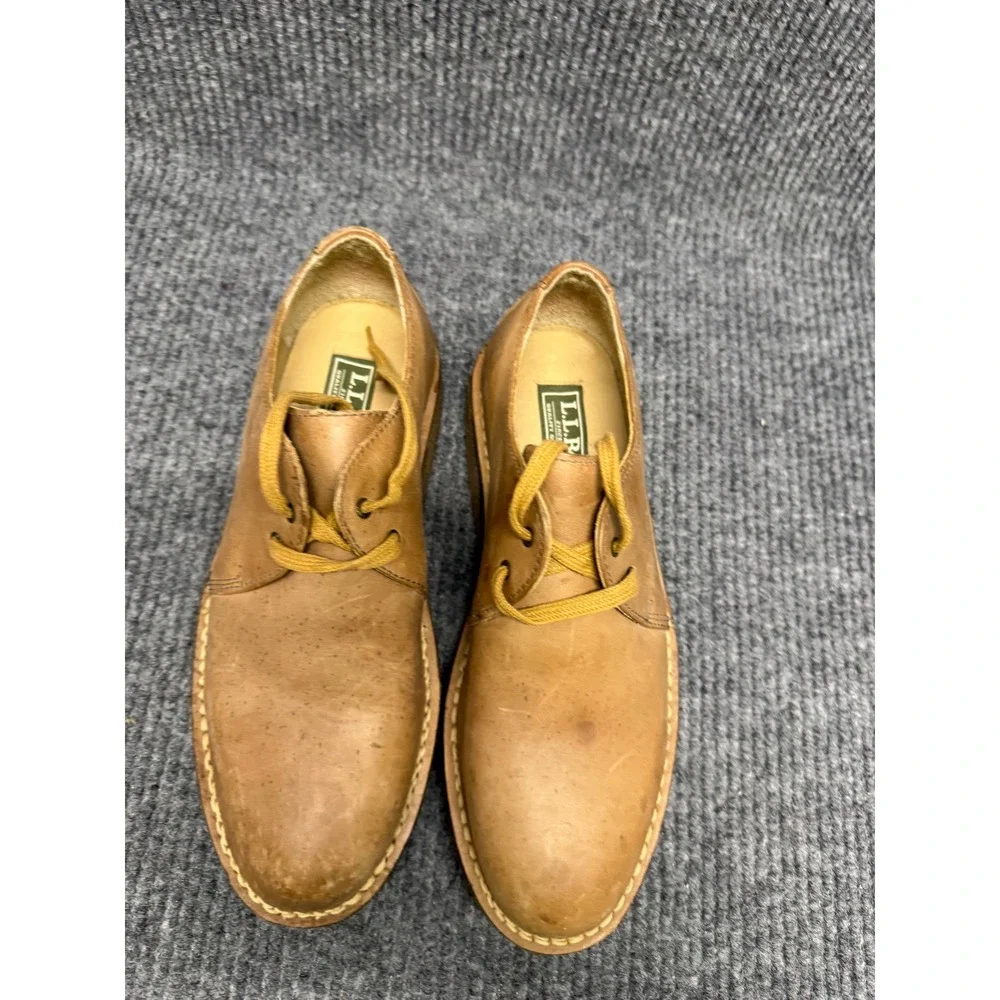 LL Bean‎ Mens Leather Oxford Shoes Tan Lace Up Low Top Made in USA Brown